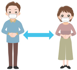 Obraz premium マスクをして距離を取る男の人と女の人