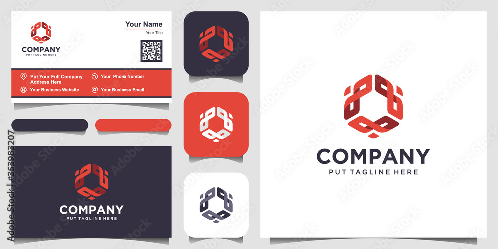 Poster modern creative hexagon design logo element with business card template. best for identity and logot