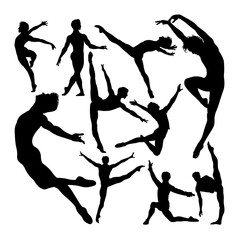 Male ballet dancer poses silhouettes. Good use for symbol, logo, web icon, mascot, sign, or any design you want.