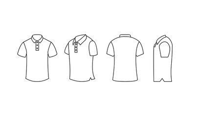black white color polo shirt line outline logo illustration vector design template