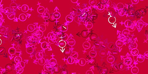 Light Pink vector pattern with feminism elements.