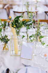 Table serving with glasses in greenery style
