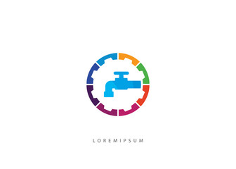 Pumbling Service Logo. Drop water and pipe control  logo, tap water, gear, service tool icon, pumbling symbol illustration