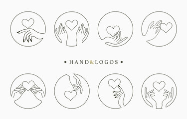 Beauty occult logo collection with hand,heart in circle.Vector illustration for icon,logo,sticker,printable and tattoo