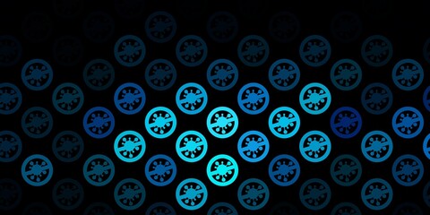 Dark BLUE vector background with covid-19 symbols.