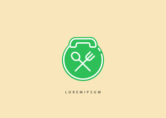 Restaurant logo. line art logo, spoon and fork vector illustration, home food icon, salad food symbol