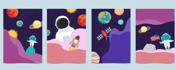 Collection of space background set with astronaut, planet, moon, star,rocket.Editable vector illustration for website, invitation,postcard and sticker