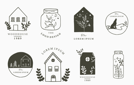 Home and house logo collection with wild,natural,animal,flower,circle.Vector illustration for icon,logo,tattoo,accessories and interior