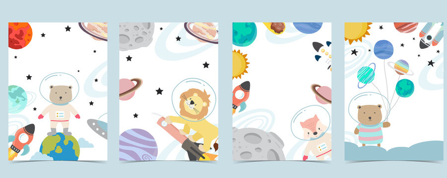 Collection of space background set with astronaut, planet, moon, star,rocket,animal.Editable vector illustration for website, invitation,postcard and sticker