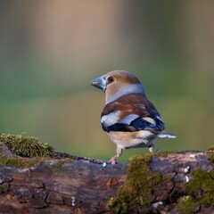 Close up of Hawfinch ,,Coccothraustes coccothraustes,, in Danube forest, Slovakia, Europe