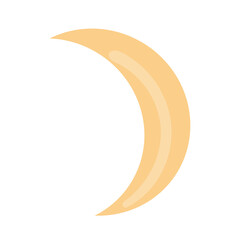 Flat Moon Icon. Night symbol. Vector illustration. Vector yellow narrow month in flat style. Children s cute drawing with a golden month on a white background, clip-art isolated on white background.