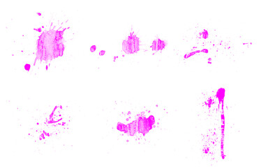 Abstract set of pink paint brushes. Beautiful splash, blot and drops brushes