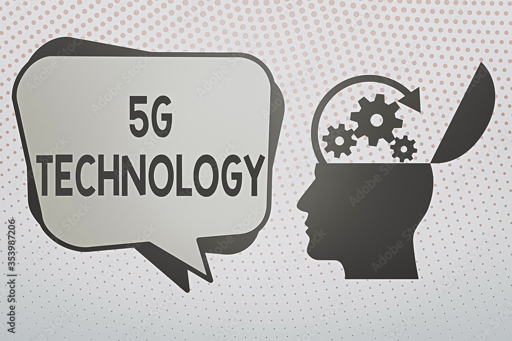 Poster writing note showing 5g technology. business concept for highspeed mobile internet, new generation w