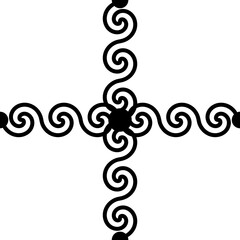 a pattern of geometric shapes of squares, circles, lines, waves, and swirls in black and white on a white background © MOZHINA