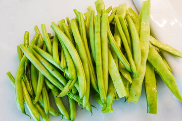 A pile of string beans ready for cooking.