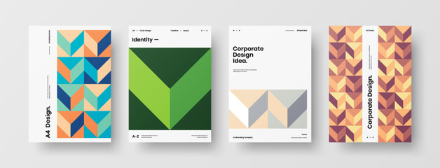 Company identity brochure template collection. Business presentation vector A4 vertical orientation front page mock up set. Corporate report cover abstract geometric illustration design layout bundle.