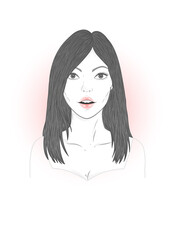 Vector portrait of a beautiful young woman with flowing hair on a white background.