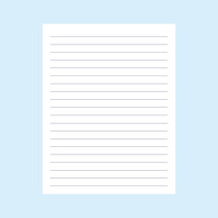 Notebook paper in a line. Page from school notepad. Vector texture of an empty sheet for notes.