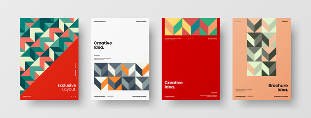 Company identity brochure template collection. Business presentation vector A4 vertical orientation front page mock up set. Corporate report cover abstract geometric illustration design layout bundle.