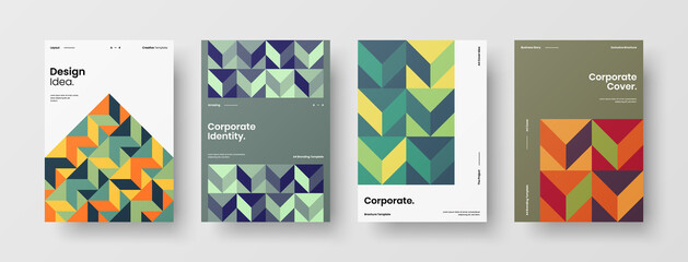 Obraz premium Company identity brochure template collection. Business presentation vector A4 vertical orientation front page mock up set. Corporate report cover abstract geometric illustration design layout bundle.