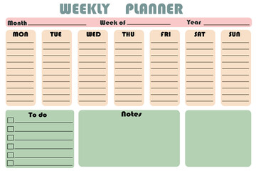Weekly planer stationery template. Monthly planner, organizer for the week. - obrazy, fototapety, plakaty