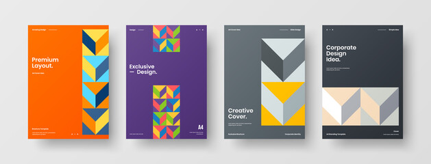 Company identity brochure template collection. Business presentation vector A4 vertical orientation front page mock up set. Corporate report cover abstract geometric illustration design layout bundle.