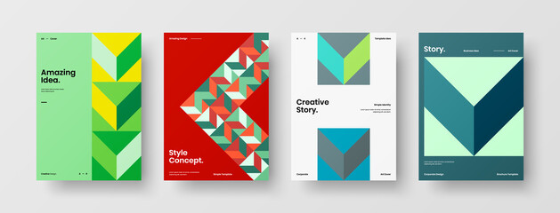 Company identity brochure template collection. Business presentation vector A4 vertical orientation front page mock up set. Corporate report cover abstract geometric illustration design layout bundle.