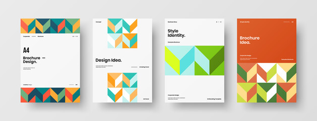 Company identity brochure template collection. Business presentation vector A4 vertical orientation front page mock up set. Corporate report cover abstract geometric illustration design layout bundle.