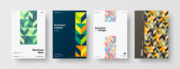 Naklejka premium Company identity brochure template collection. Business presentation vector A4 vertical orientation front page mock up set. Corporate report cover abstract geometric illustration design layout bundle.