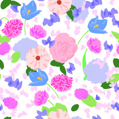 floral pattern.Vector colorful illustration with flowers, leaves.spring fabric design.blooming flower illustration.