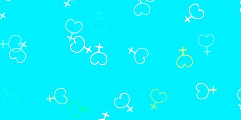 Light Blue, Green vector texture with women's rights symbols.