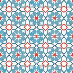 Fototapeta na wymiar Watercolor hand drawn maroccan tiles seamless pattern.
