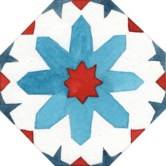 Watercolor hand painted moroccan tile - 353993429