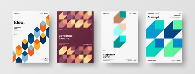 Company identity brochure template collection. Business presentation vector A4 vertical orientation front page mock up set. Corporate report cover abstract geometric illustration design layout bundle.