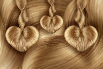 Heart made of natural brown hair. Creative background