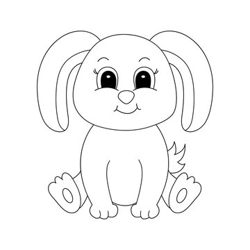 Hand drawn rabbit, of black contour isolated on white background. Design element for coloring book. Vector. 