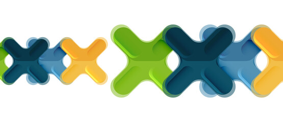 Glossy multicolored plastic style cross composition, x shape design, techno geometric modern abstract background. Trendy abstract layout template