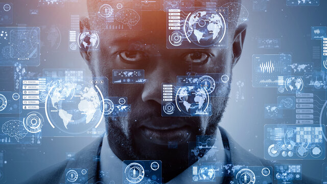 AI (Artificial Intelligence) concept. Deep learning. GUI (Graphical User Interface).