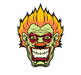 Evil cartoon clown illustration.	