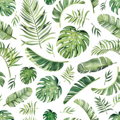 Muster mit tropischen Blättern des schönen Aquarells. Tropen. Realistische tropische Blätter.