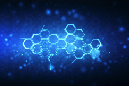 Abstract Technology background, Tech innovation hexagon pattern design,Science background with hexagons design, Medical science and technology concepts