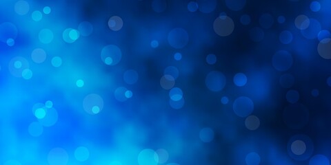 Dark BLUE vector texture with disks. Illustration with set of shining colorful abstract spheres. Pattern for wallpapers, curtains.