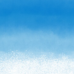 Blue winter abstract watercolor background with snow