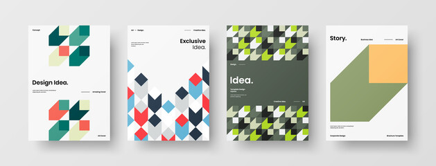 Company identity brochure template collection. Business presentation vector A4 vertical orientation front page mock up set. Corporate report cover abstract geometric illustration design layout bundle.