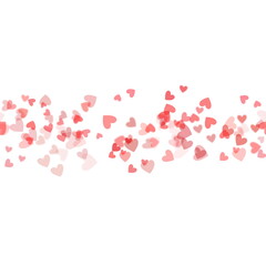 Seamless background with many red heart shaped confetti pieces on white