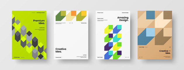 Company identity brochure template collection. Business presentation vector A4 vertical orientation front page mock up set. Corporate report cover abstract geometric illustration design layout bundle.