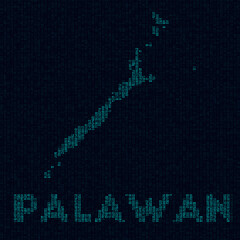 Palawan tech map. Island symbol in digital style. Cyber map of Palawan with island name. Charming vector illustration.