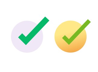 Check mark or tick checkbox icon and checkmark vector symbol, right choice select green color round sign isolated pictogram