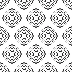 Poster Geometric seamless tiles vector pattern. Monochrom seamless black design. Retro old mosaic tiles. Decorative textile background. © Анна Комелева