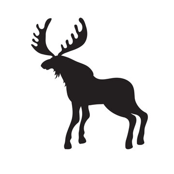 Black silhouette of a moose on a white isolated background. Vector image
